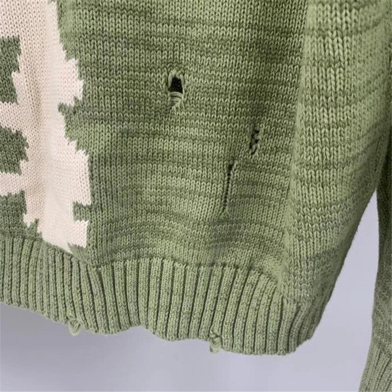 Loose Hole KAPITAL Skeleton Bone Printing Sweater Men Woman 1:1 Best Quality Crewneck Nice Washed Vintage Green Sweatshirts