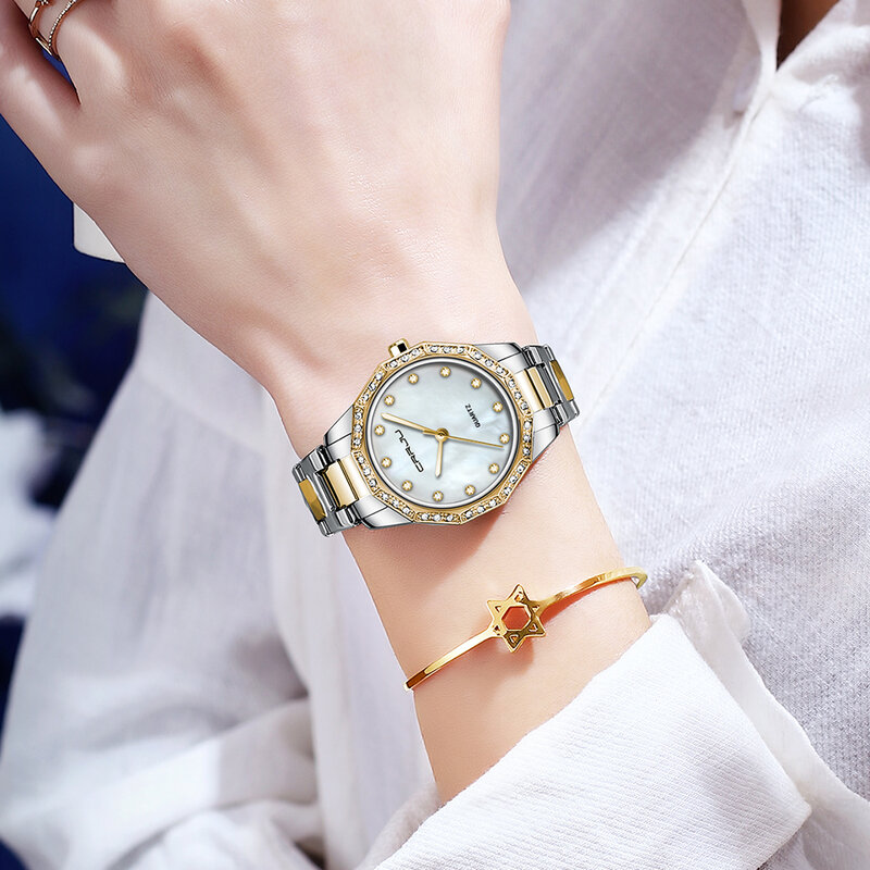 Classic Quartz Women's Watch With Diamonds Top Brand CRRJU Reloj Mujer Girls Fashion Steel Mesh Wristwatch For Ladies Gift
