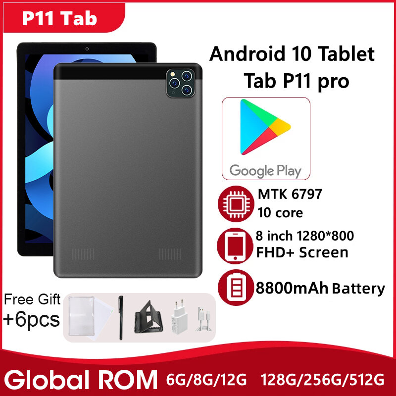 Toàn Cầu Miếng 5G P11 Pro 8 Inch Tablete Full HD Màn Hình Máy Tính Bảng Android 10 Dual Sim 8800MAh tablette P11 Pro Android