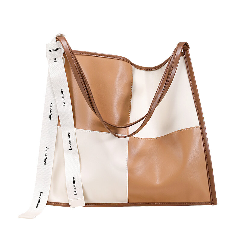 Dn feminino tote bags grande bloco de cor grade shopper bolsa de ombro para senhoras moda feminina bolsas macio plutônio à moda simplicidade
