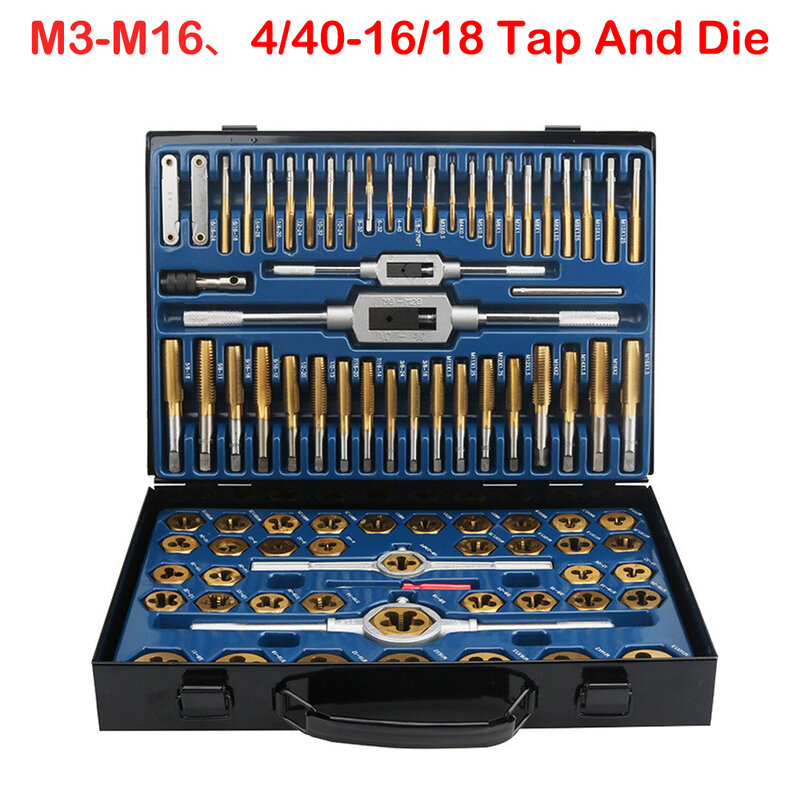 86 peças conjunto de rosca macho fêmea métrica e rosca de parafuso em polegadas kit de ferramentas de oficina mecânica kit de chaves de aço de tungstênio