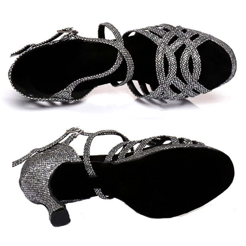 Letnie buty do tańca latynoskiego damskie Salsa Tango Ballroom trampki na imprezę czarne srebrne sandały na wysokim obcasie w nowym stylu dla dziewczynek