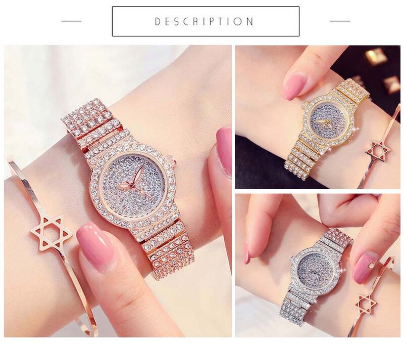 Reloj de cuarzo de lujo para mujer, cronógrafo de oro de 18K, de moda, con diamantes