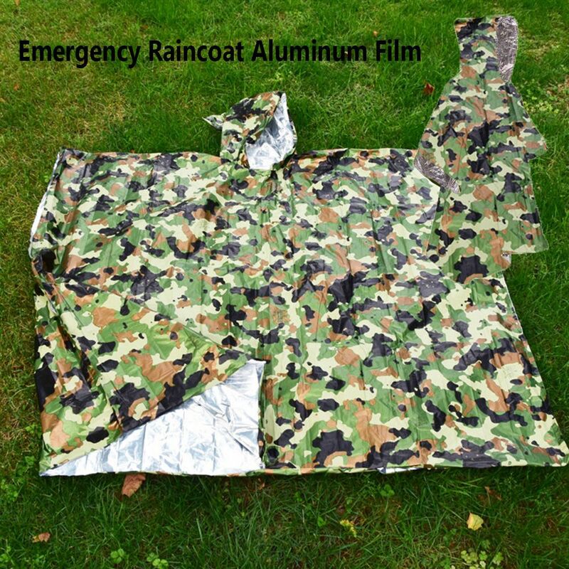 1pc Emergency Raincoat Aluminum Film Disposable Poncho Cold Insulation Rainwear Blankets Survival Tool Camping Equipment