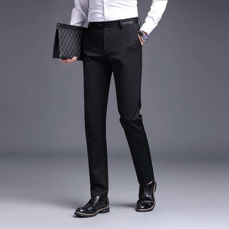男性用のストレートとルーズフィットのパンツ,仕事用の短い伸縮性のある服,秋と春用