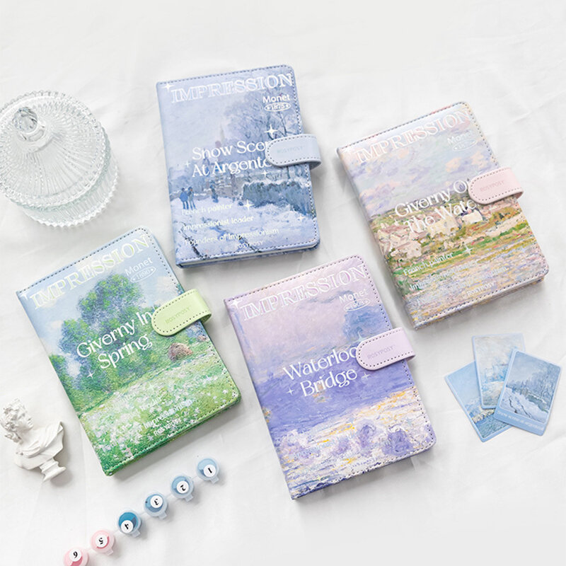 Notebook Student Stationary Magnetic Buckle Notebook Art Oil Painting Series Daily Notepad Full Color Inner Page Office Supplies