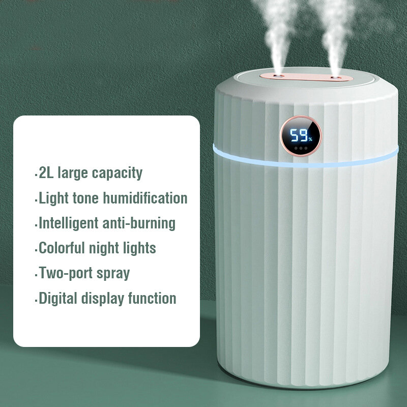 Humidificador de aire de 2L de capacidad, difusor de aceites esenciales con pantalla de visualización, para el hogar y la Oficina