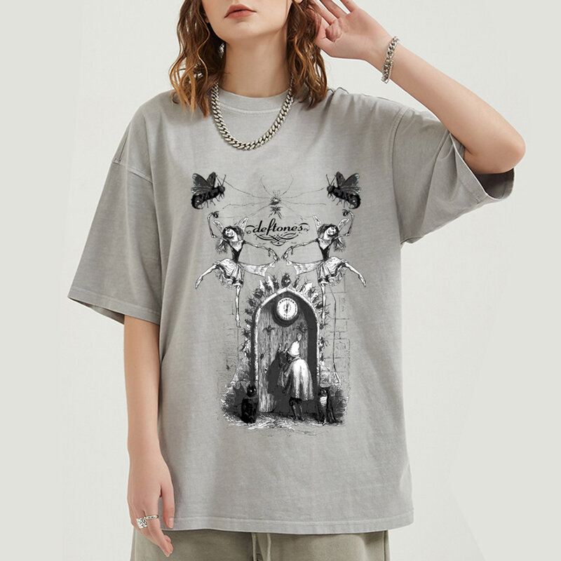 Vintage Deftones Rock Band Doorway Music Album T Shirt Homens Mulheres Manga Curta Streetwear T-Shirt Goth Estilo Harajuku Moda Tee