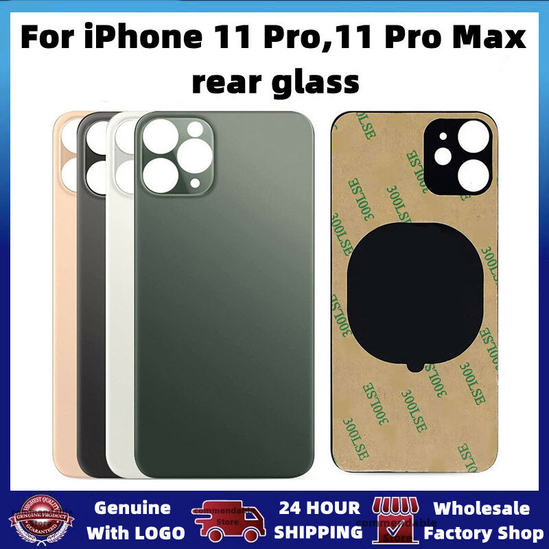 Couvercle arrière en verre pour iPhone 11 Pro Max, couvercle de batterie, pièces de rechange, boîtier avec logo, grand trou, caméra, nouveau