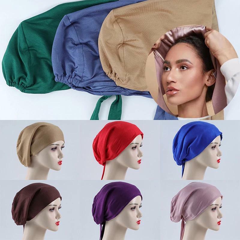 ผู้หญิงมุสลิม Jersey ด้านใน Hijab ซาตินผ้าไหม Modal ยืด Underscarf ซาตินด้านในหมวก Hijab Bonnet ด้านในซาติน