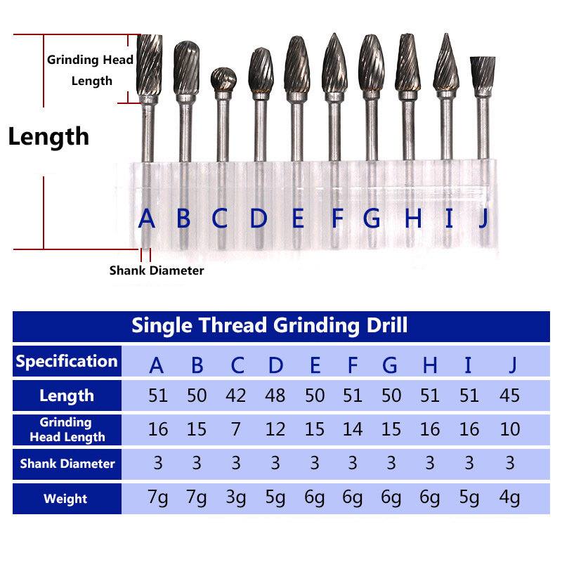 Tungsten Steel Alloy Rotary File High Quality Electric Grinding Accessories Single And Double Grain Grinding Head Milling Cutter