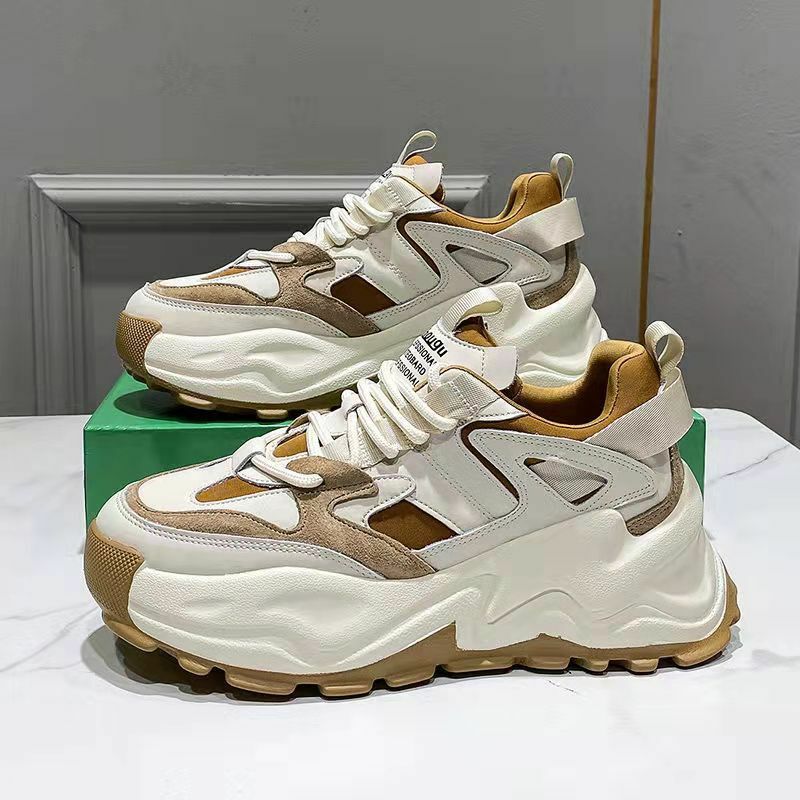 Chunky Sneakers Women Platform Leather All-match Increased Thinner Thick Bottom Shoes 2022 Student Mixed Colors Womens Shoes