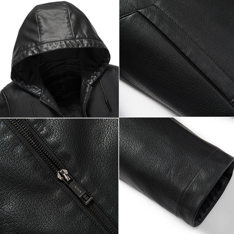 Holyrising-abrigo de piel sintética con capucha para hombre, chaqueta clásica de cuero sintético para motociclista, informal, suave, para negocios, invierno, NZ228