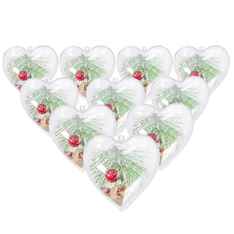 Lote de 5 bolas de plástico transparente con forma de corazón, bolas de plástico transparente para manualidades, adornos en forma de corazón para decoración de bodas y Navidad, I6t5