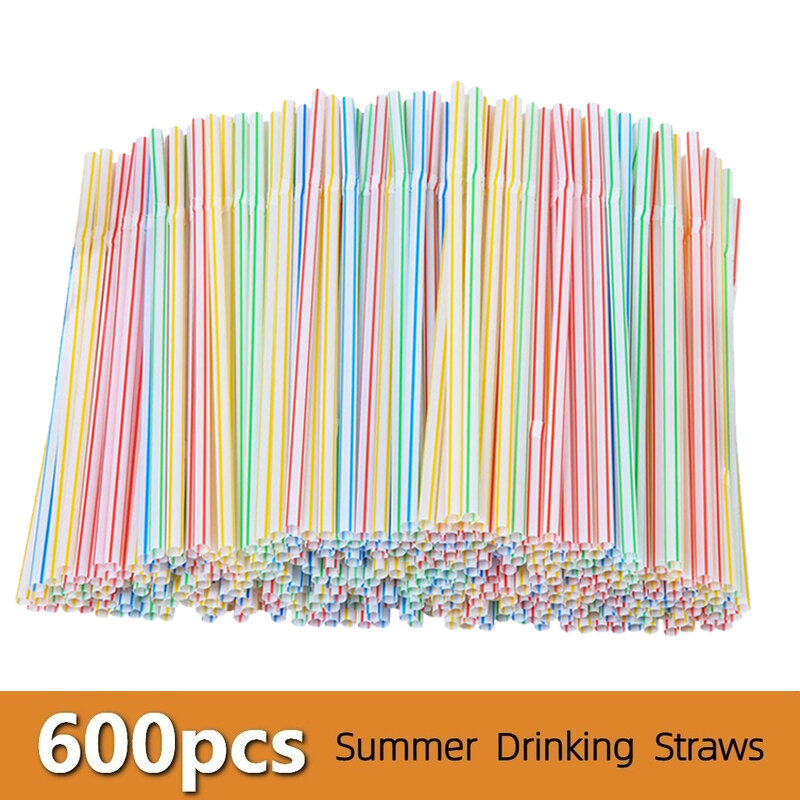 600Pcs Disposable Stripe Straws Cocktail  Elbow Plastic Straw Drinking For Kitchen Beverage Accessories Tableware Drink Party