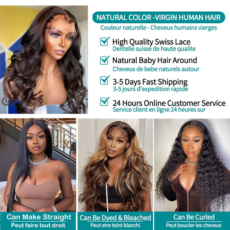 Perruque Lace Front Wig Body Wave brésilienne Remy, cheveux naturels, Transparent HD, 13x4, 30 pouces, pour femmes