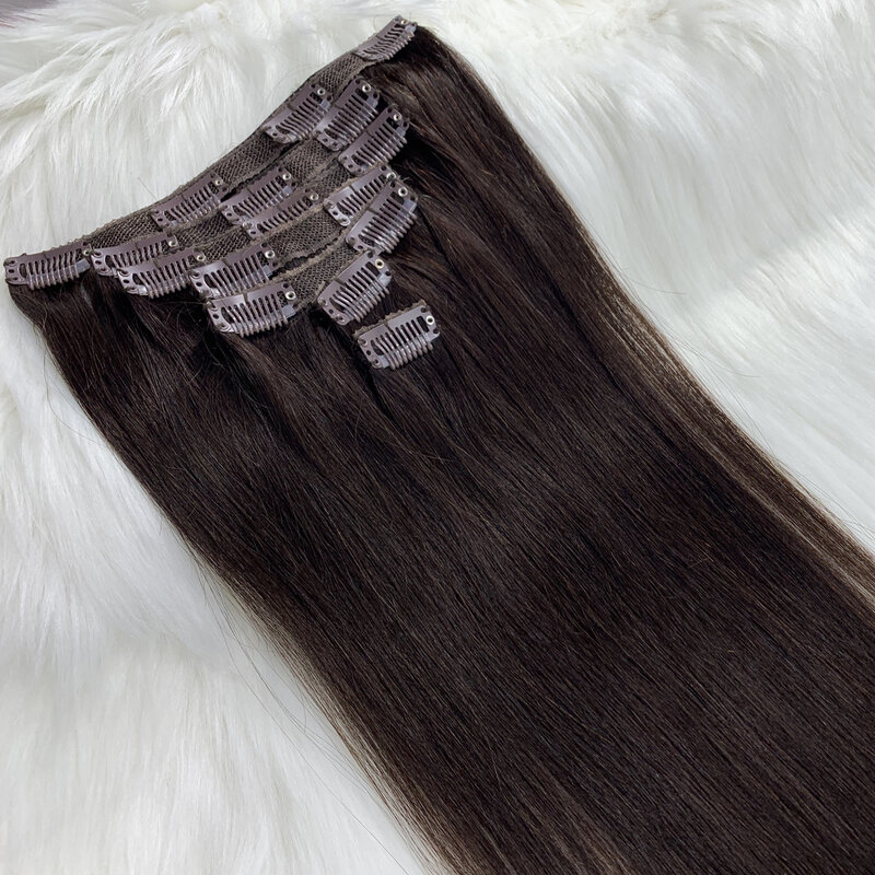 Clip-in przedłużanie włosów ludzkie włosy włosy naturalne Clip-in-Hair 7 sztuk/zestaw 22 Cal na całą głowę NonRemy