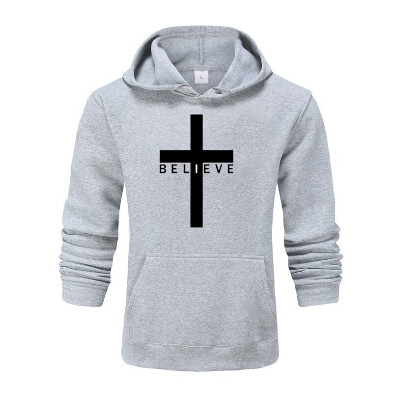 Mais novo homem outono e inverno eu acredito jesus cristianismo impresso hoodies design casual esporte com capuz hoodies roupas masculinas