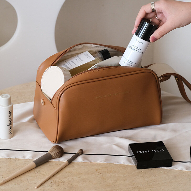 2023 New Large Makeup Bag Bolsa Cosmética de Couro para Mulheres Toiletry Kit Sacos Maquiagem Storage Pouch Travel Ladies Cosmetic Case