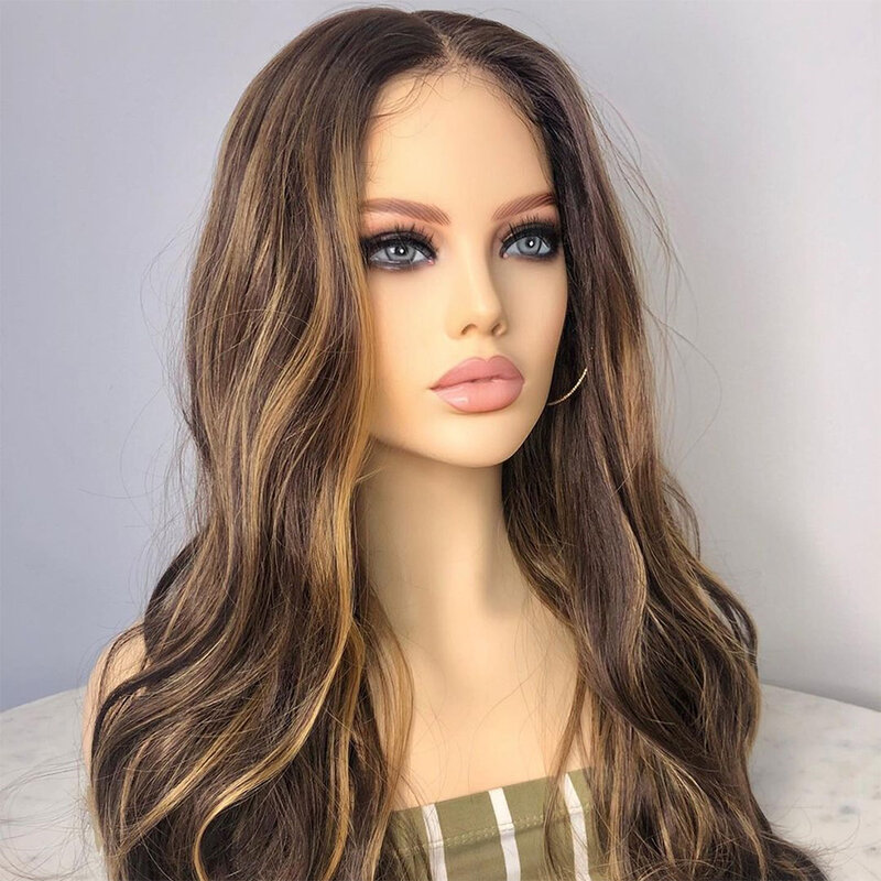 Soft  26“Long Highlight Ombre Honey Blonde Body Wave European Human Hair Jewish 13x4 Lace Front Wig For Women Glueless Baby Hair