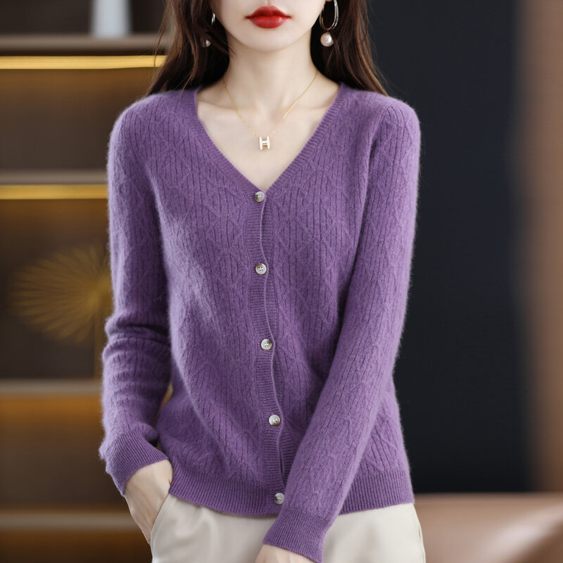 Cardigan à manches longues en laine Pure pour femme, veste Joker tricotée à la mode, couleur unie, collection automne et hiver