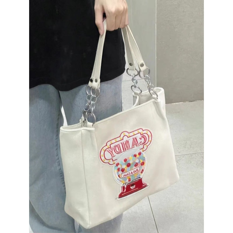 Xiuya-Bolso de mano bordado para mujer, bolsa de hombro informal de lona, de gran capacidad, japonés, Trendyol, 2022