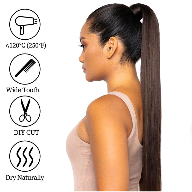 34 Inch Straight Wrap Around Clip In Ponytail Hair Long Synthetic Hairpiece Pony Tail Honey Blond Fake Hair Pony Hair for Women