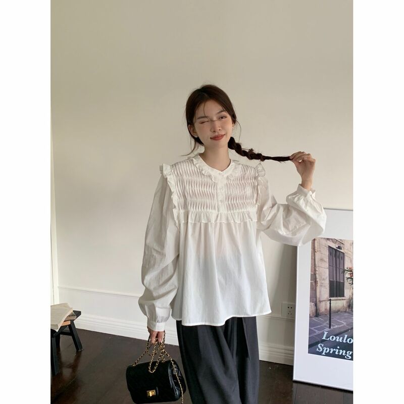 French Long Sleeved Niche Fairy Style Unique Design, White Sweet Shirt, Women's High-end Doll Shirt, Spring and Autumn Top