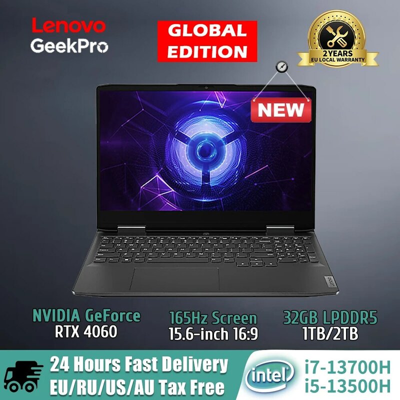 Игровой ноутбук Lenovo GeekPro G5000 13-го поколения, Intel Core I7-13700H/32 ГБ/2 ТБ SSD/RTX 4060/4050 8 ГБ, 15,6-дюймовый ноутбук, ПК 15,6 Новинка