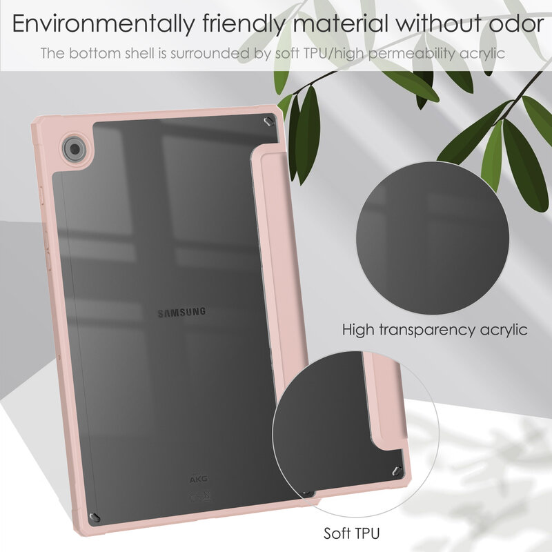 For Samsung Galaxy Tab A8 tablet Case Trifold Transparent Back Tablet Flip Cover Stand SM-X200 X205 10.5inch Samsung Tab A8 Case