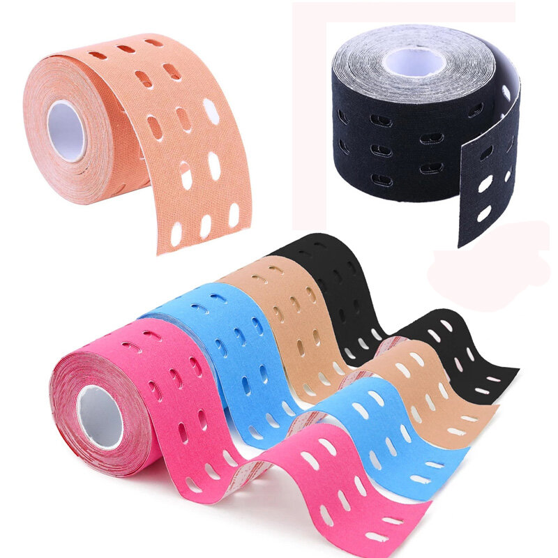 Hole Kinesiology Tape Perforated Elastic Kinesiology Exercise Tape for Muscle Support Strain Pain Relief 5cm X 5m Roll
