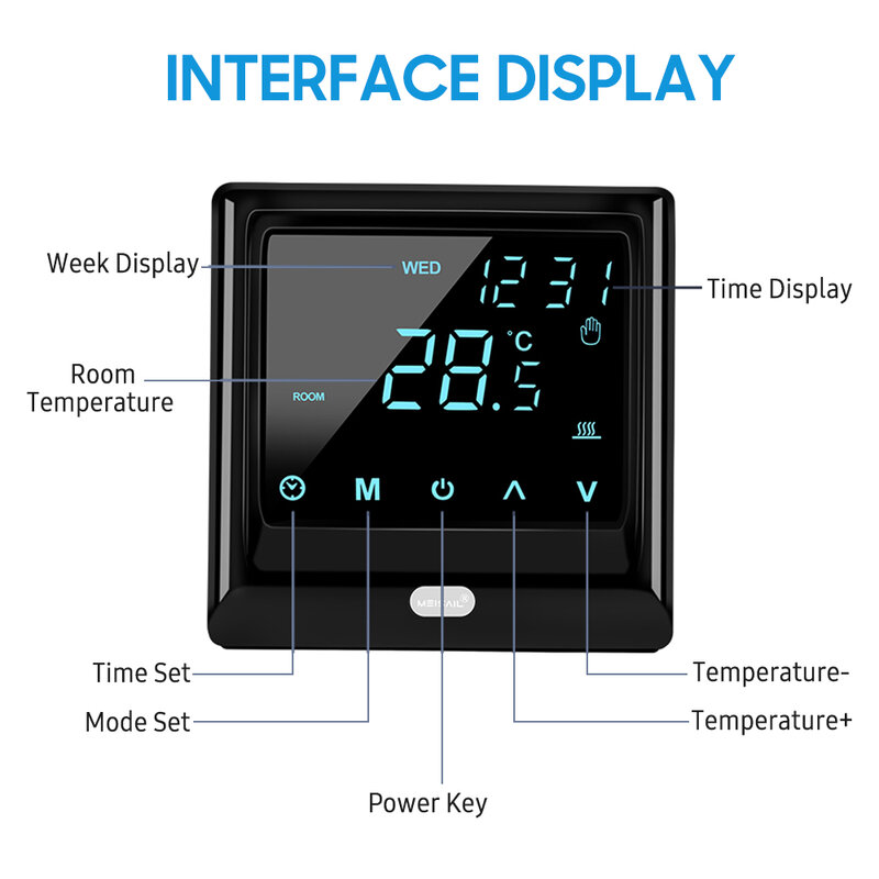 CoRui – Thermostat intelligent WiFi MH-1824 pour maison connectée, appareil de contrôle de température numérique pour chauffage au sol électrique, 16a, Tuya