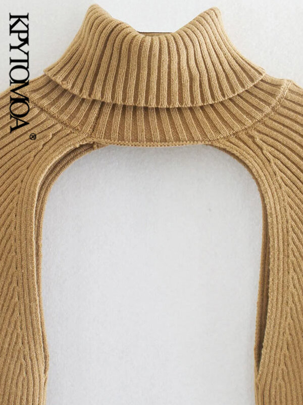 KPYTOMOA для женщин 2020 Мода митенки для вязаный свитер в винтажном стиле с высоким, плотно облегающим шею воротником с длинным рукавом женские п...