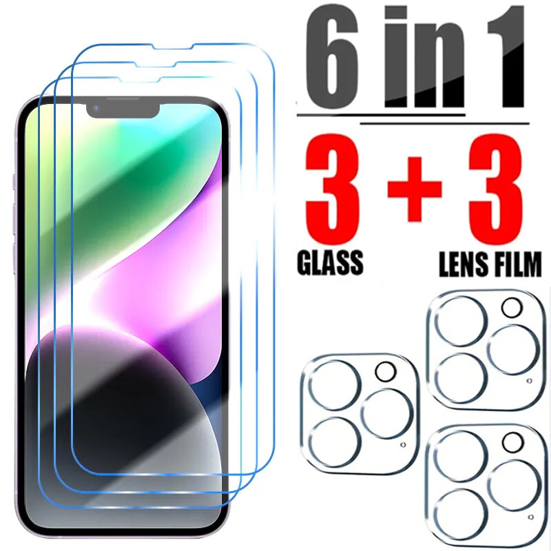 6IN1 Tempered glass For iphone 14 13 12 11 15 Pro Max Camera Screen Protector For iPhone 13 12 14 Plus 11 12 13 14 15 Pro Glass