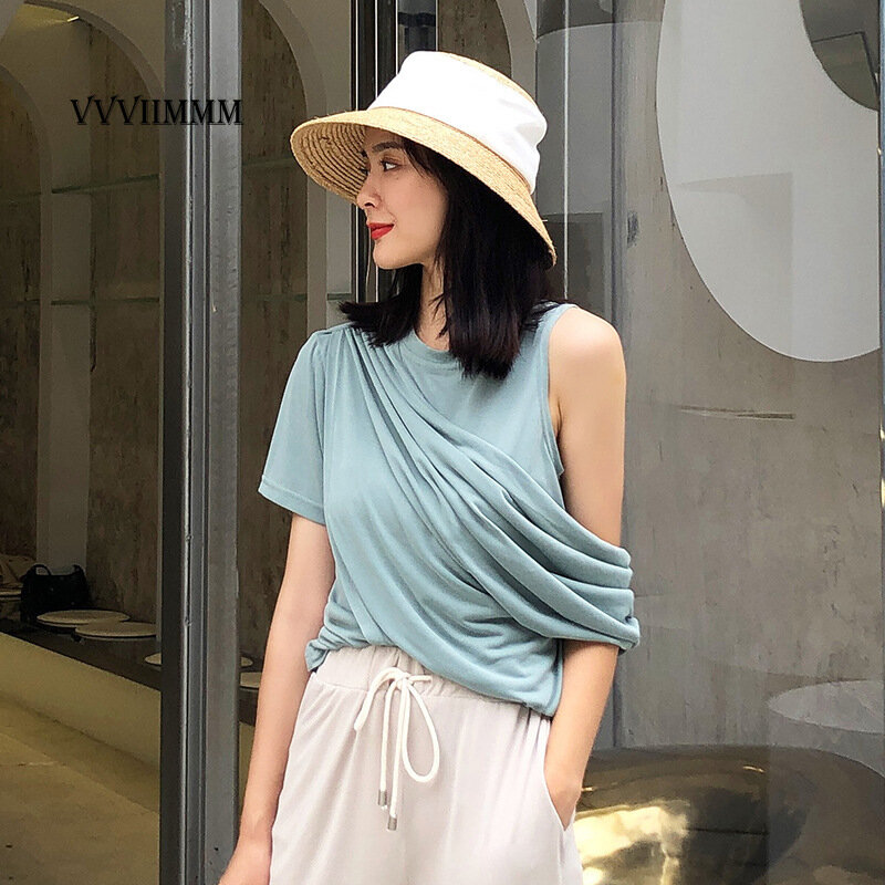 Off Shoulder Fake Two Tee Fashion T-shirts 2022 Summer New Crop Top Y2k Women's T-shirt Woman Clothes Queen of Year Tops Trendy