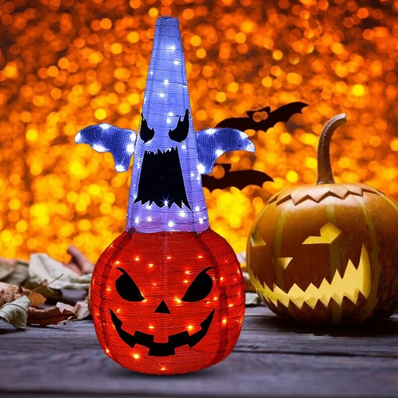 8 Modes Collapsible Pumpkin Light Ip68 Waterproof Remote Control 2-in-1 Power Supply Outdoor Indoor Garden Yard Home Party Decor