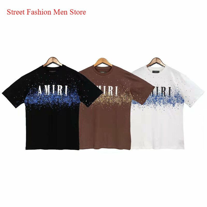 AMIRI-camisetas de manga corta para hombre y mujer, ropa con estampado de letras de grafiti de estrellas, Hip-hop, cuello redondo, verano 22SS