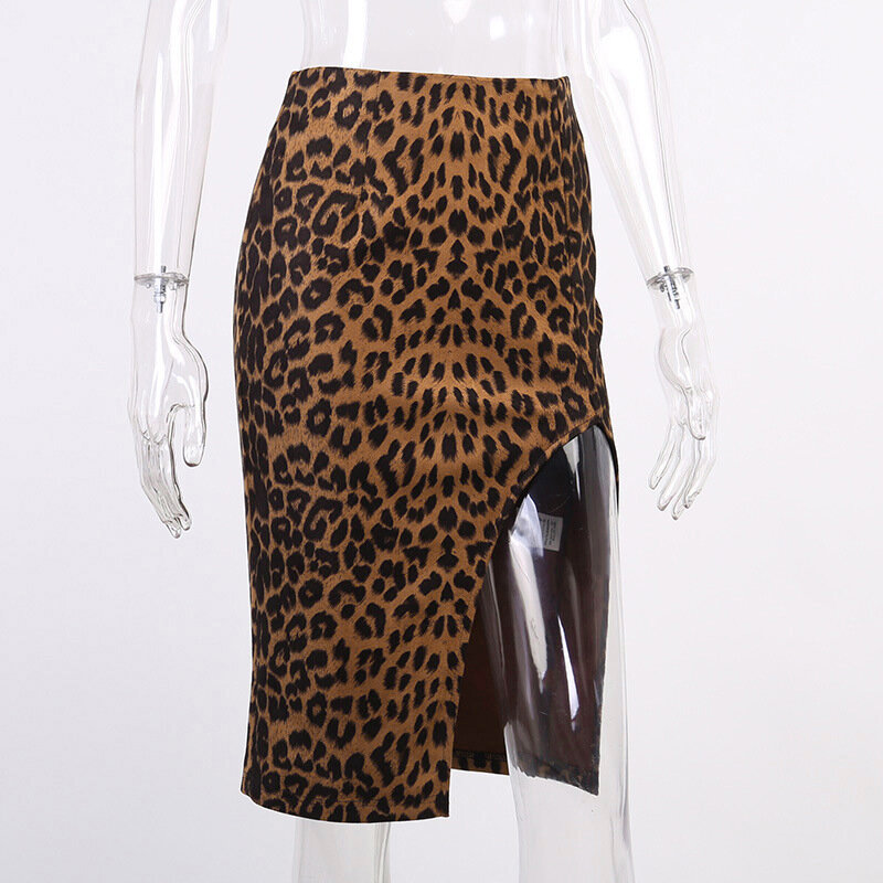 ファッション2022女性の夏分割ヒョウ女性の高ウエストセクシーなボディコンスカート юбка с высокой талией ملابس نسائيه