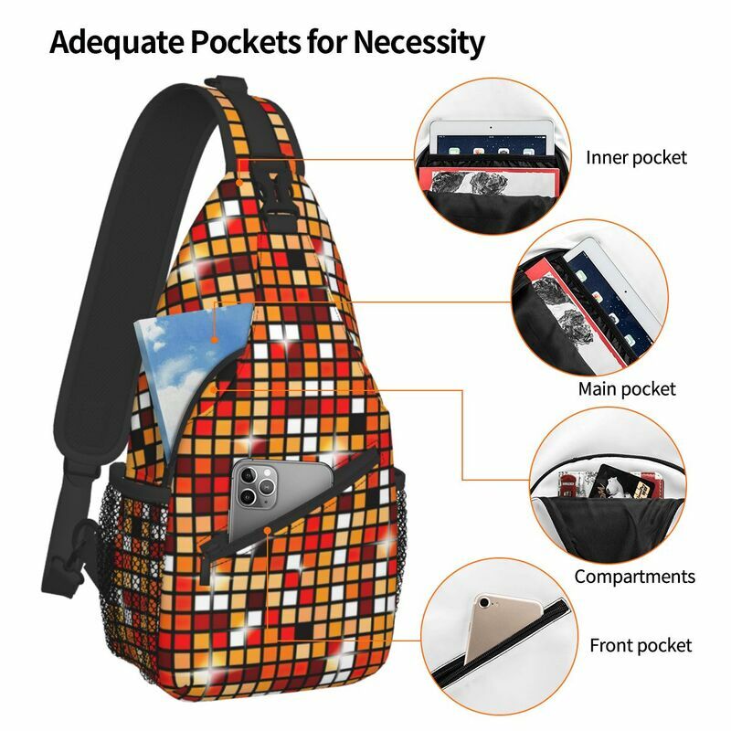 Orange Disco Ball Shimmer Crossbody Sling Backpack Men Custom Chest Shoulder Bag for Travel Hiking Daypack