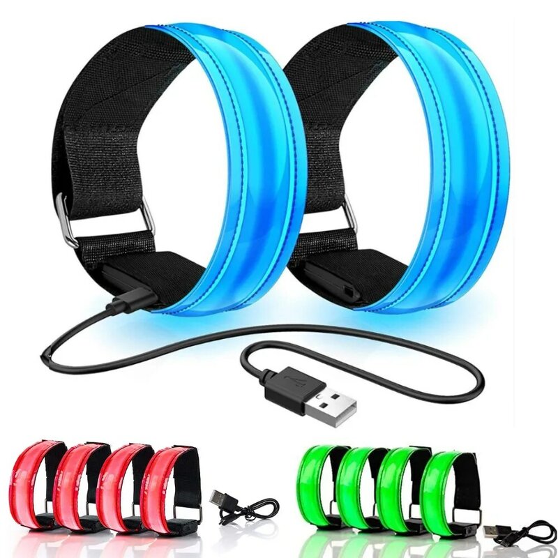 Bracelet de sécurité réfléchissant LED avec chargeur USB, pour la course de nuit, les Sports de plein air, lumineux