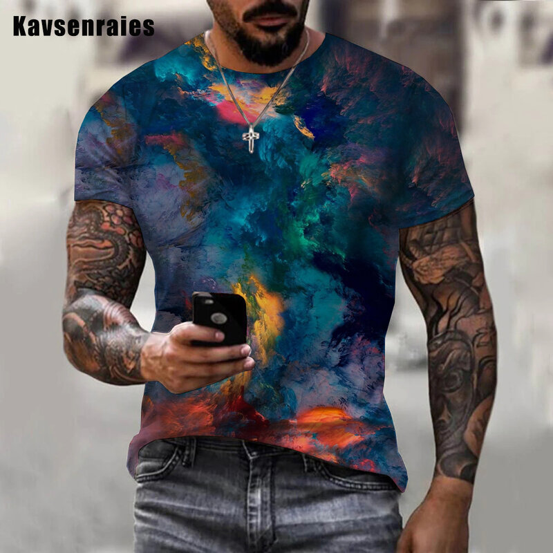 Camiseta con estampado de salpicaduras de pintura de arcoíris para hombre y mujer, camisa de gran tamaño con tinta colorida 3D de verano, Harajuku, 2022