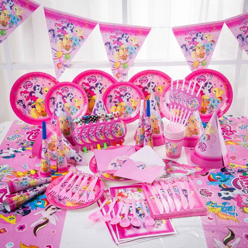My Little Pony Pink Kartun Perlengkapan Pesta Serbet Taplak Meja Cangkir Piring Balon Pony Tema Baby Shower Ulang Tahun Navidad