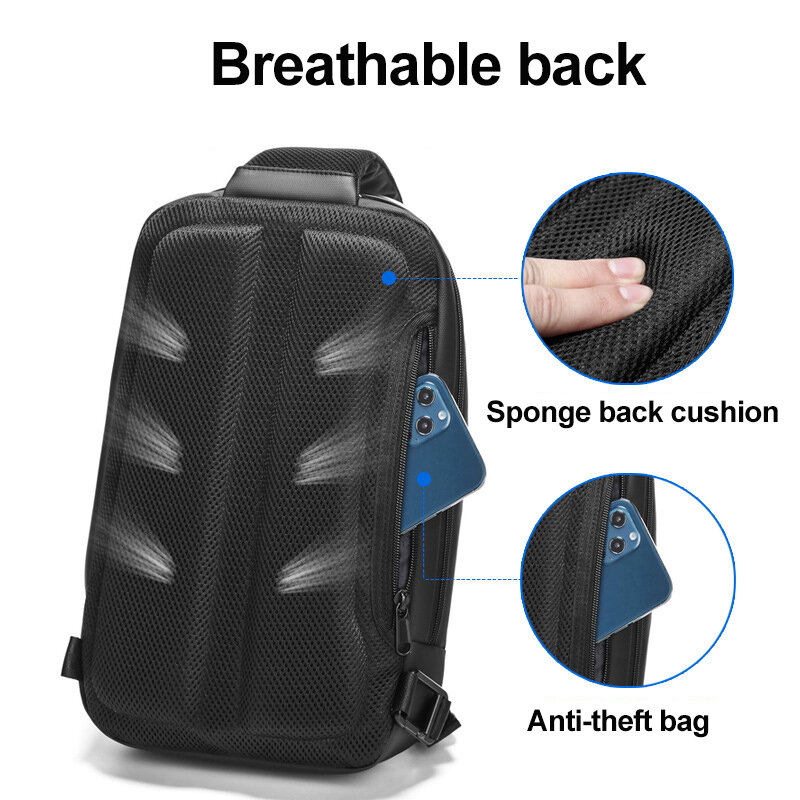 Bolso de pecho para hombre con carga USB, bolso de hombro de viaje deportivo resistente al agua, bandolera de moda