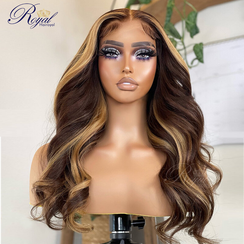 Perruque Body Wave Lace Front Wig 360 naturelle, cheveux brésiliens, blond miel ombré, à reflets colorés, 13x4, pour femmes