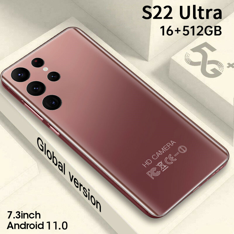 2022 Smart phone S22 Ultra 7.3 Inch 16GB RAM 512GB ROM 6000mAh 4G 5G Unlocked Smartphone Android Global Version Mobile Phones
