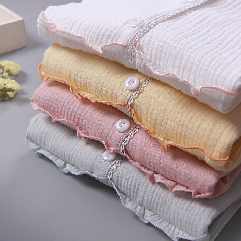 Pyjama d'allaitement en crêpe de coton, couleur unie, col en v, manches longues, grand vêtement de Confinement Invisible, printemps et automne