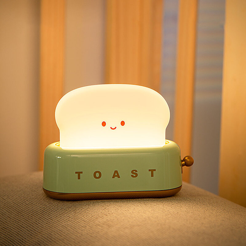 Ночник с затемнением, милый светильник для тостов с хлебом, перезаряжаемая Настольная лампа с таймером, портативная прикроватная лампа для ...