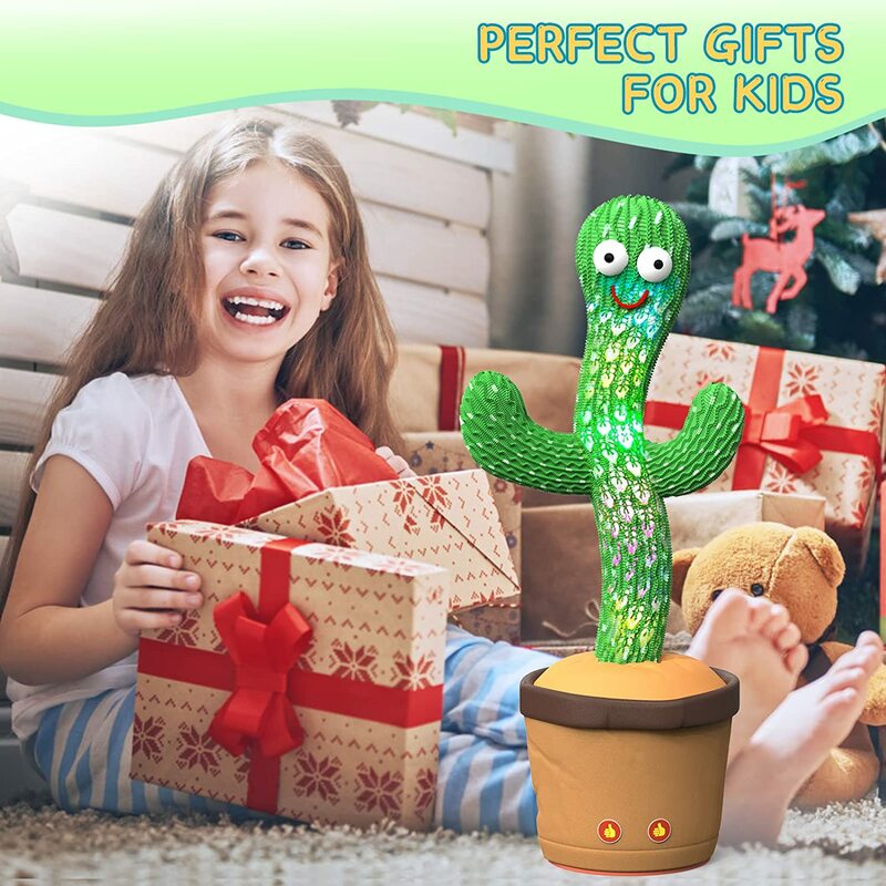 Muñeco de juguete de Cactus parlante para niños, juguete educativo para cantar canciones en inglés, con USB, para hablar y grabar, para baile, cactus bailarín Un juguete de cactus que aprende a hablar