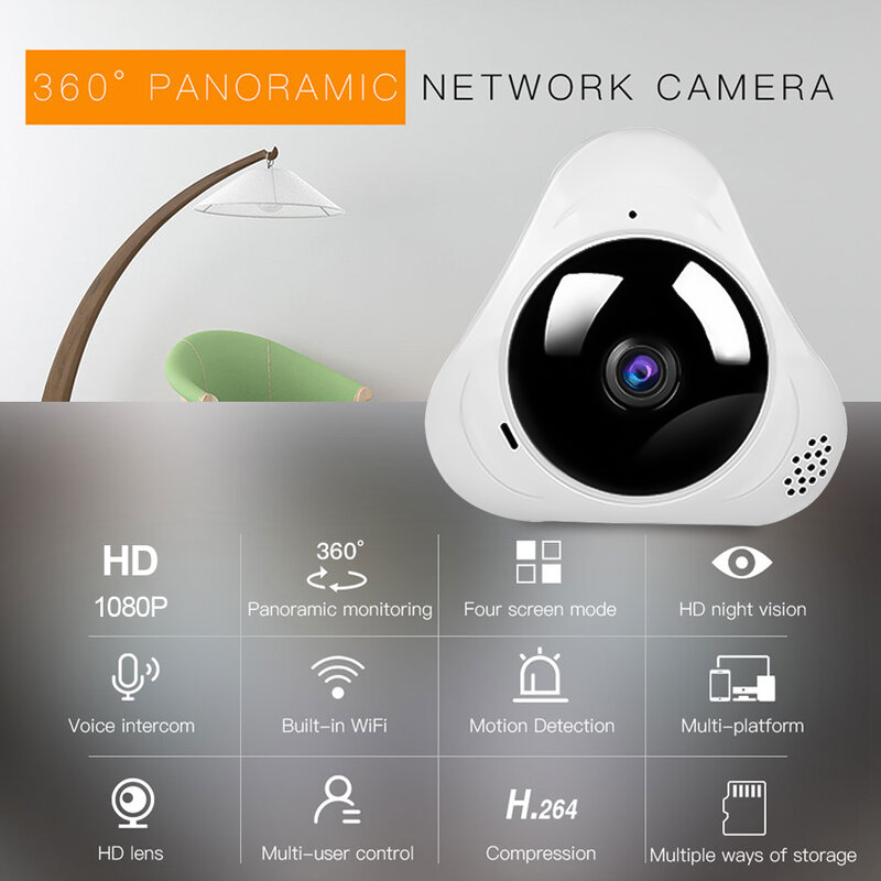 Caméra panoramique sans fil pour bébé, mini fisheye intelligent, sécurité intérieure, télévision en circuit fermé, 360 degrés, LLN2, YOON2