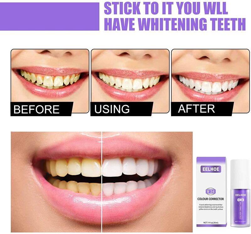 Зубная паста V34 для отбеливания зубов, средство для ухода за зубами с эмалью, корректор цвета, чувствительное к зубам, интенсивное удаление пятен, уменьшение пожелтения